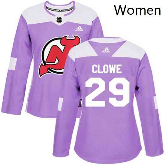 Womens Adidas New Jersey Devils 29 Ryane Clowe Authentic Purple Fights Cancer Practice NHL Jersey